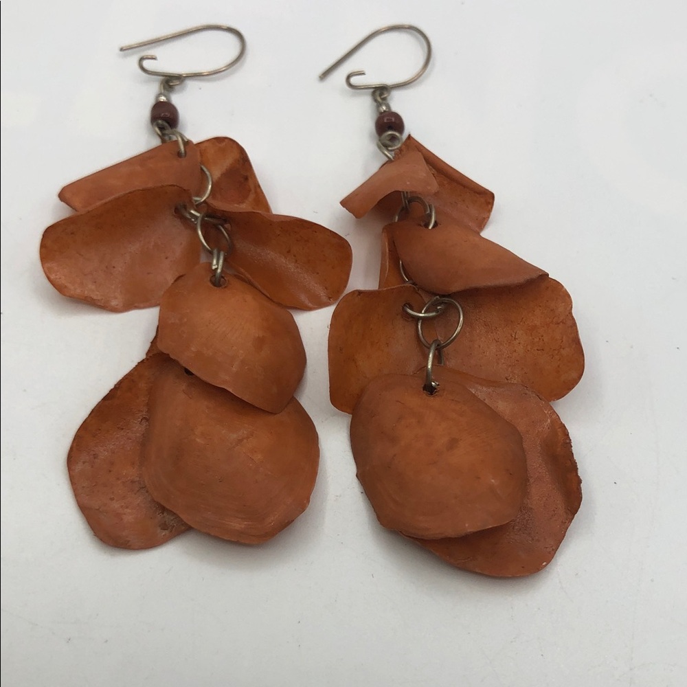 Handmade Orange Petal Tiered Drop Dangling Earrings - Lightweight  Natural